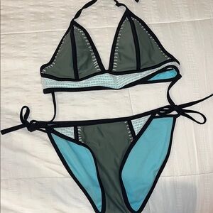 Xhilaration Green and Blue Bikini Set Classic Triangle Style